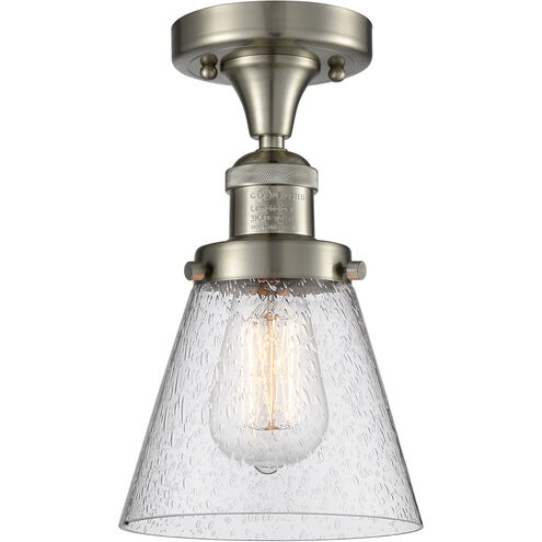 Franklin Restoration Small Cone LED 7 inch Brushed Satin Nickel Semi-Flush Mount Ceiling Light in Seedy Glass, Franklin Restoration