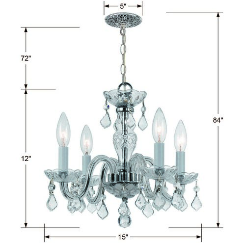 Traditional Crystal 4 Light 15 inch Polished Chrome Mini Chandelier Ceiling Light in Clear Hand Cut