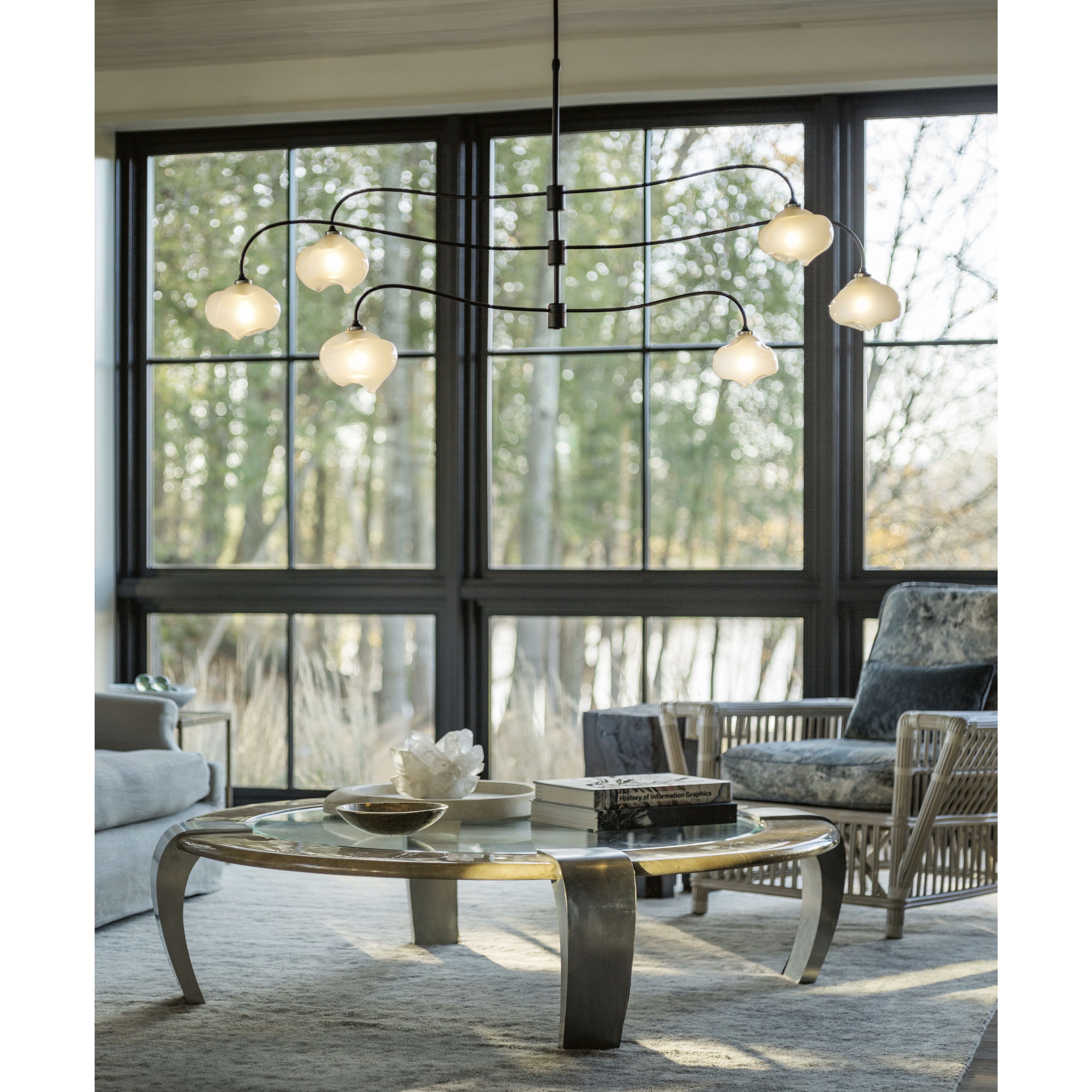 Ume 6 Light 58.6 inch Modern Brass Pendant Ceiling Light in Frosted, Large