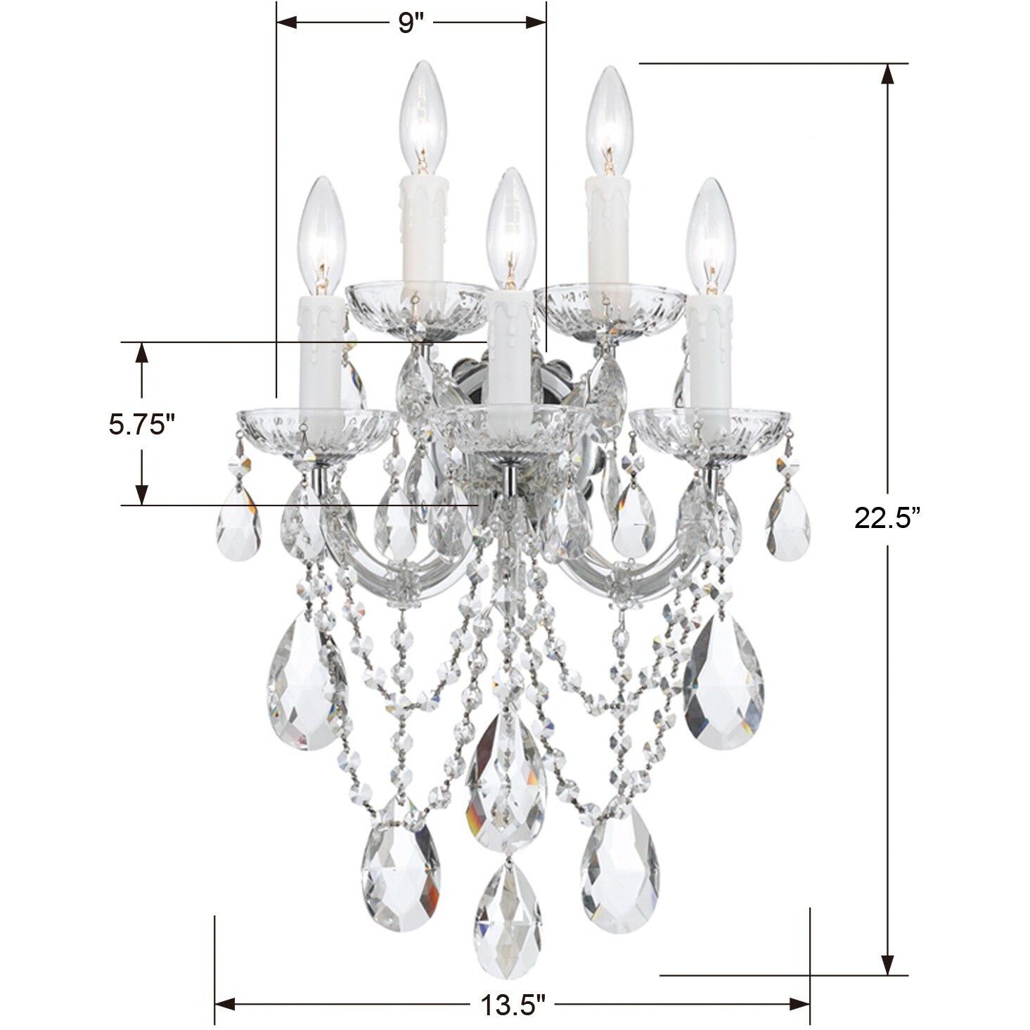 Maria Theresa Sconce Wall Light in Clear Spectra, Polished Chrome