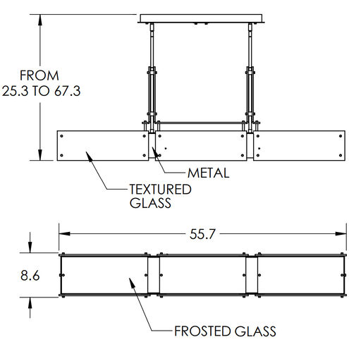 Urban Loft LED Gilded Brass Linear Pendant Ceiling Light in 3000K LED, Frosted Granite, Trestle