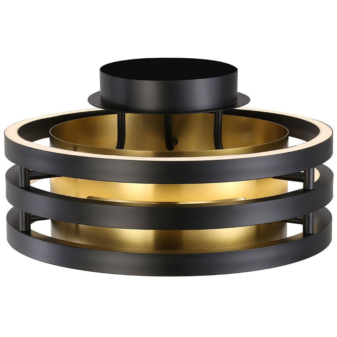 Toledo LED 14.5 inch Black and Brushed Brass Semi-Flush Mount Ceiling Light