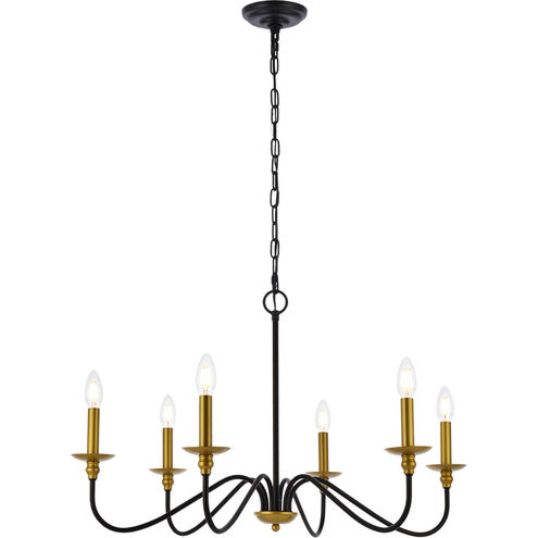 Rohan 6 Light 30 inch Brass and Black Chandelier Ceiling Light