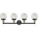 Beacon 4 Light 33.5 inch Black Antique Brass Bath Vanity Light Wall Light in Clear Glass, Small