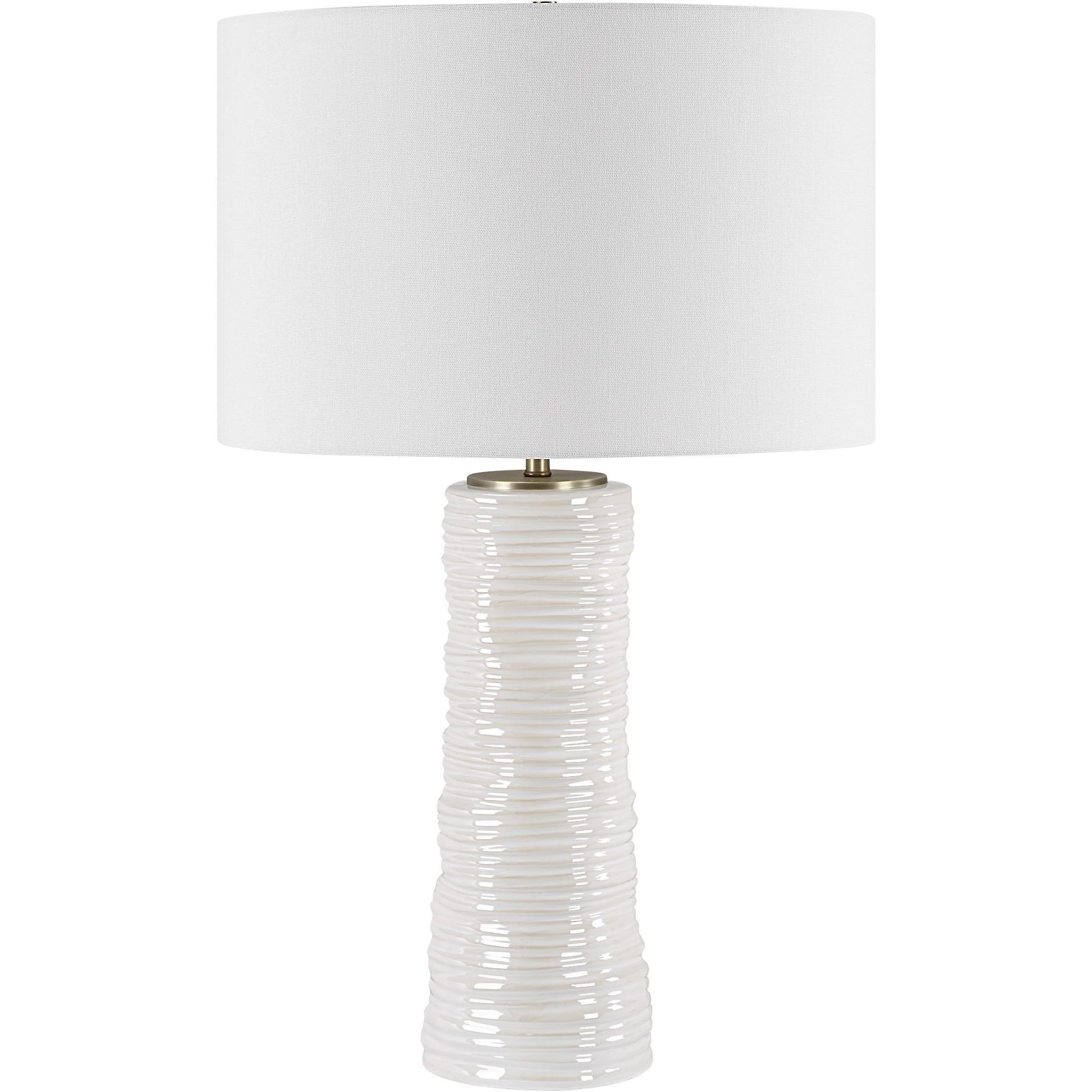 Pavlova 27.6 inch 150.00 watt Glossy White Glaze and Brushed Antique Brass Table Lamp Portable Light