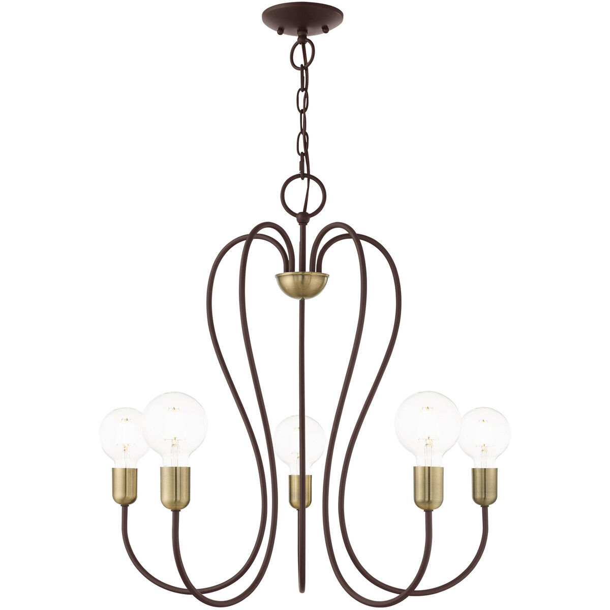Lucerne 5 Light 24 inch Bronze with Antique Brass Accents Chandelier Ceiling Light