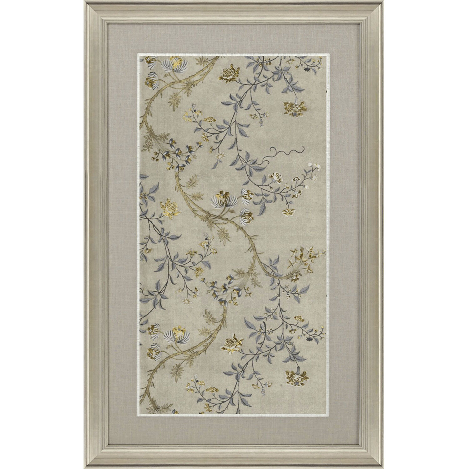 Chinoiserie Floral Blue and Brown and Gray and Yellow Framed Art