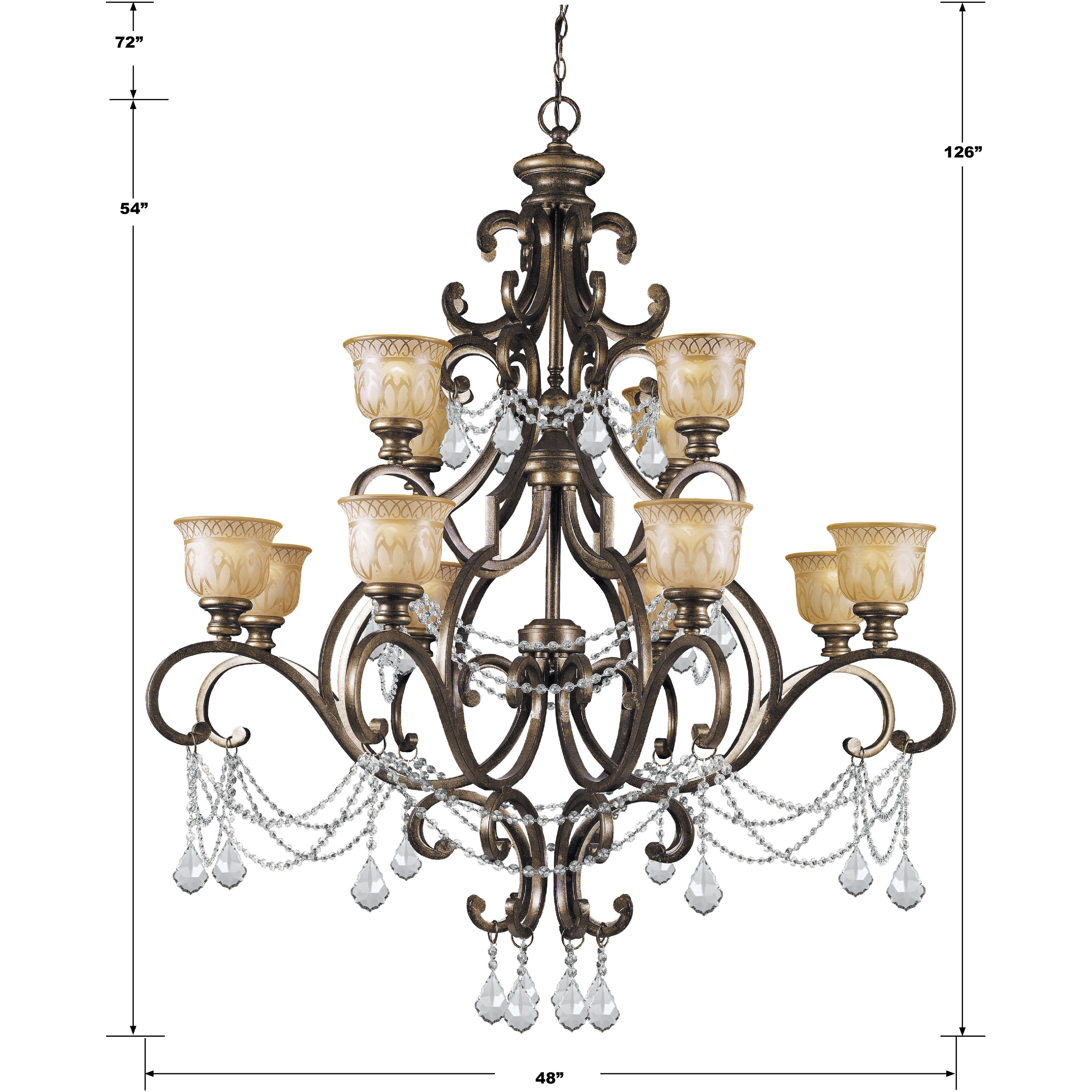 Norwalk 12 Light 48 inch Bronze Umber Chandelier Ceiling Light in Clear Hand Cut