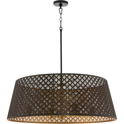 Benedict 4 Light 32 inch Matte Black and Aged Brass Pendant Ceiling Light