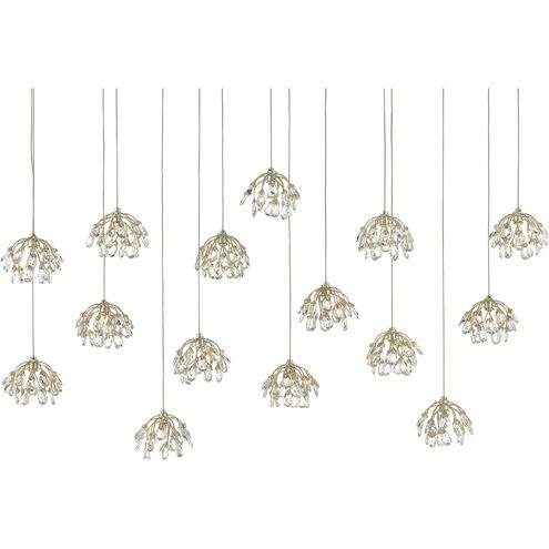 Crystal Bud 15 Light 48 inch Painted Silver/Contemporary Silver Leaf Multi-Drop Pendant Ceiling Light