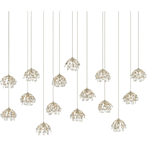 Crystal Bud 15 Light 48 inch Painted Silver/Contemporary Silver Leaf Multi-Drop Pendant Ceiling Light