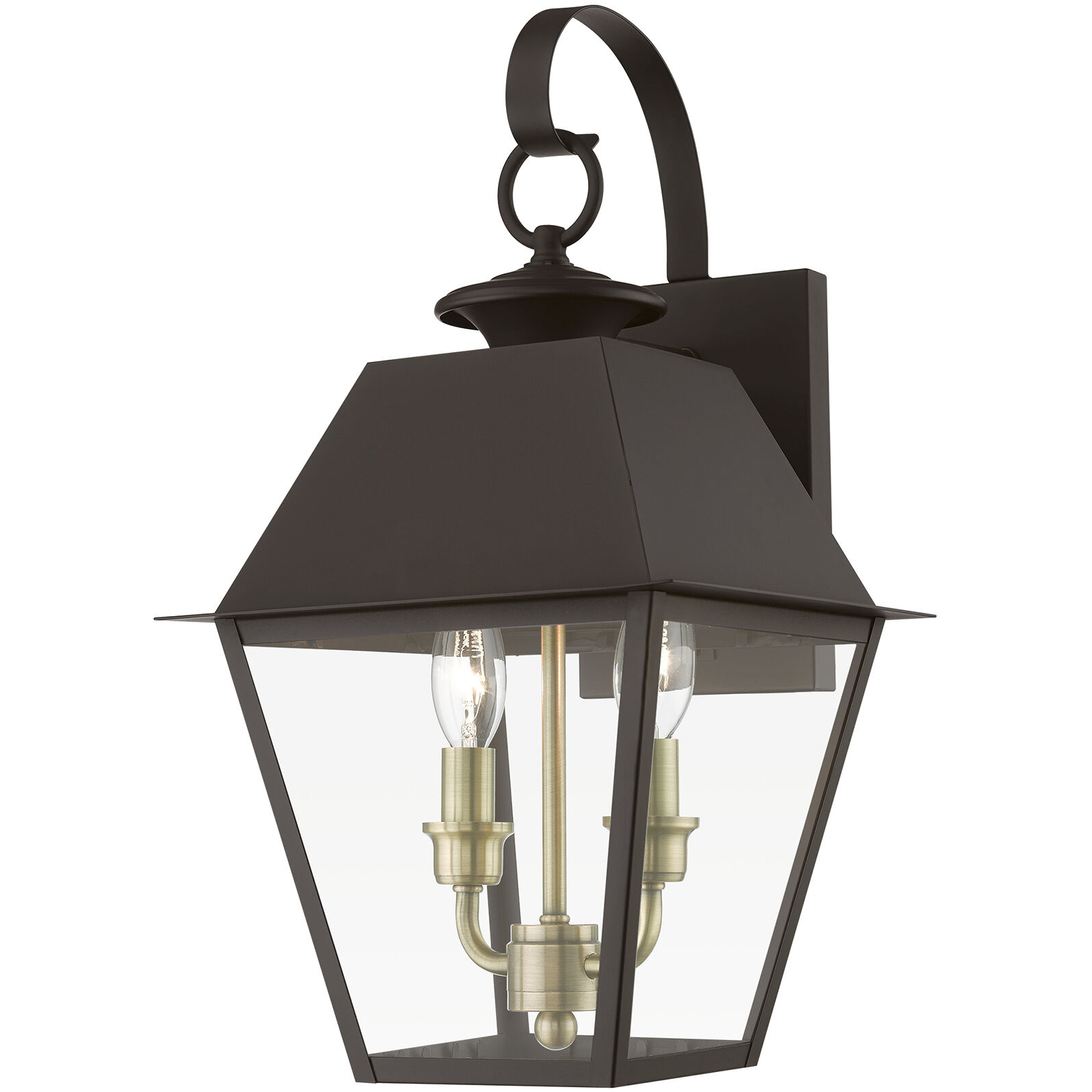 Wentworth 2 Light 17 inch Bronze with Antique Brass Finish Cluster Outdoor Wall Lantern, Medium