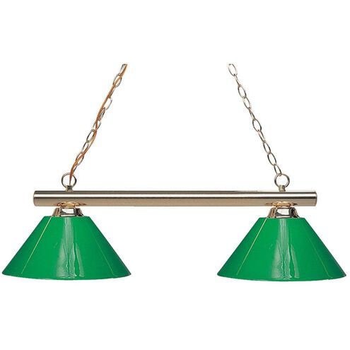 Sharp Shooter 2 Light 42 inch Polished Brass Billiard Ceiling Light in Green Plastic