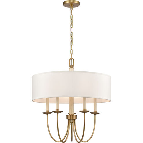 Neville 5 Light 23 inch Natural Brass with Bleached White Wood and Off White Chandelier Ceiling Light in Natural Brass and Bleached White Wood with Off White
