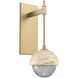 Cabochon LED 9.2 inch Gilded Brass with Travertine Stone Sconce Wall Light in Smoke, 2700K LED, Tempo