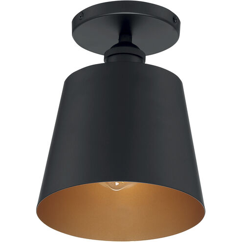 Motif 1 Light 7 inch Black and Gold Accents Semi Flush Mount Fixture Ceiling Light