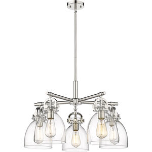 Newton Bell 5 Light 26 inch Polished Nickel Chandelier Ceiling Light in Clear Glass
