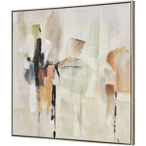 Pastel Abstract Ivory with Orange and Champagne Silver Framed Wall Art
