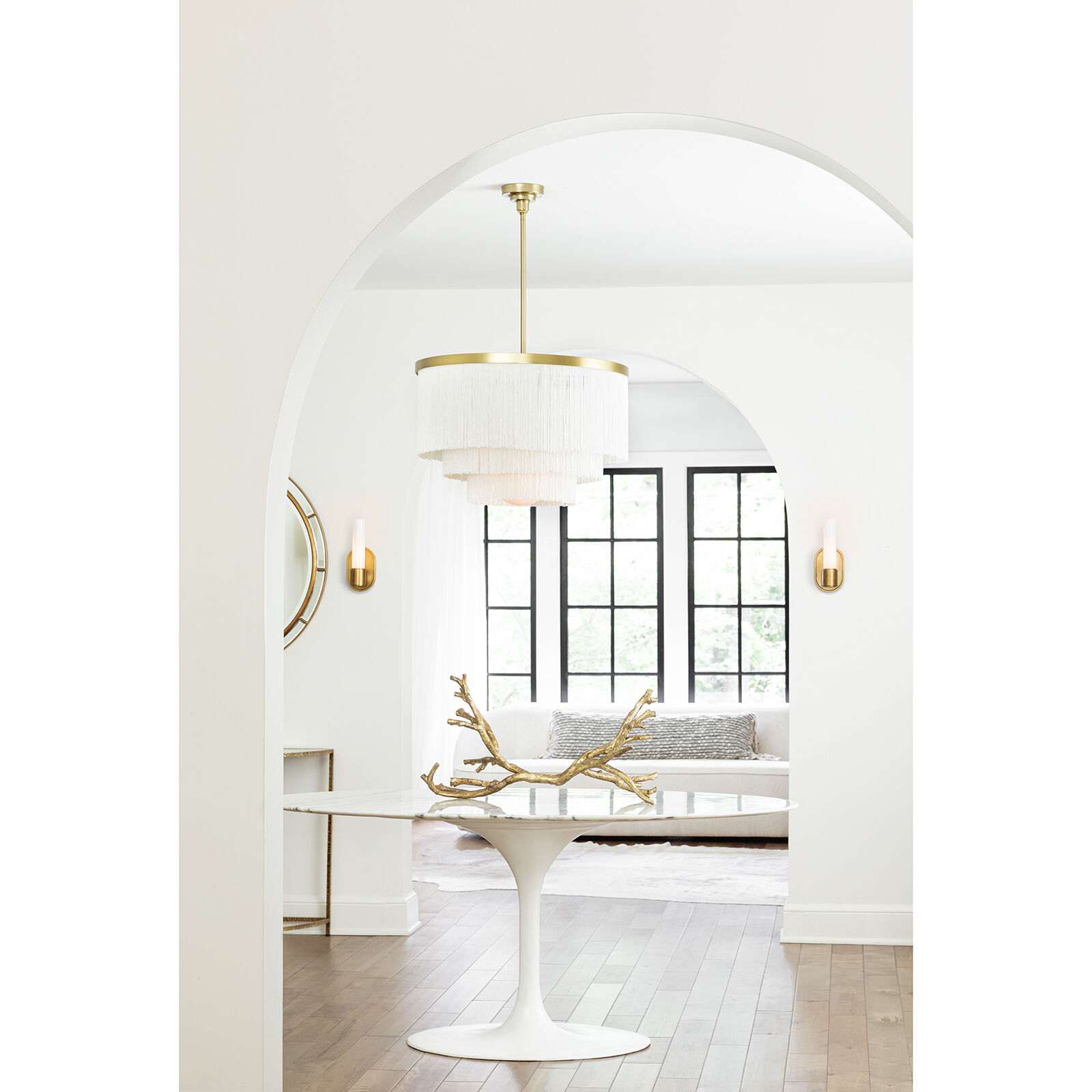 Cabaret Fringe 3 Light 26 inch Ivory Chandelier Ceiling Light