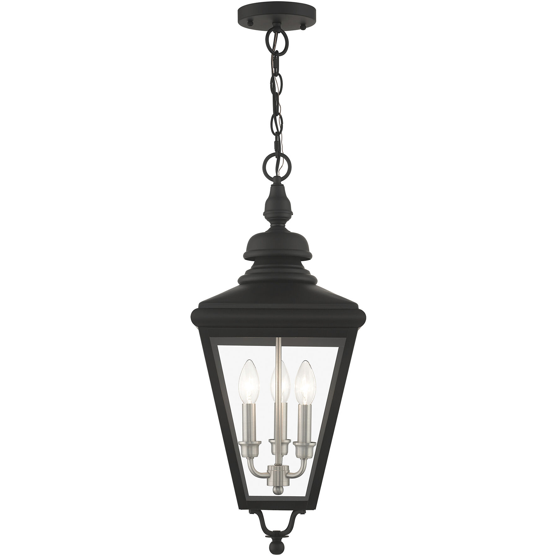 Adams 3 Light 10.63 inch Black with Brushed Nickel Finish Cluster Outdoor Large Pendant Lantern Ceiling Light in Black with Brushed Nickel Accent