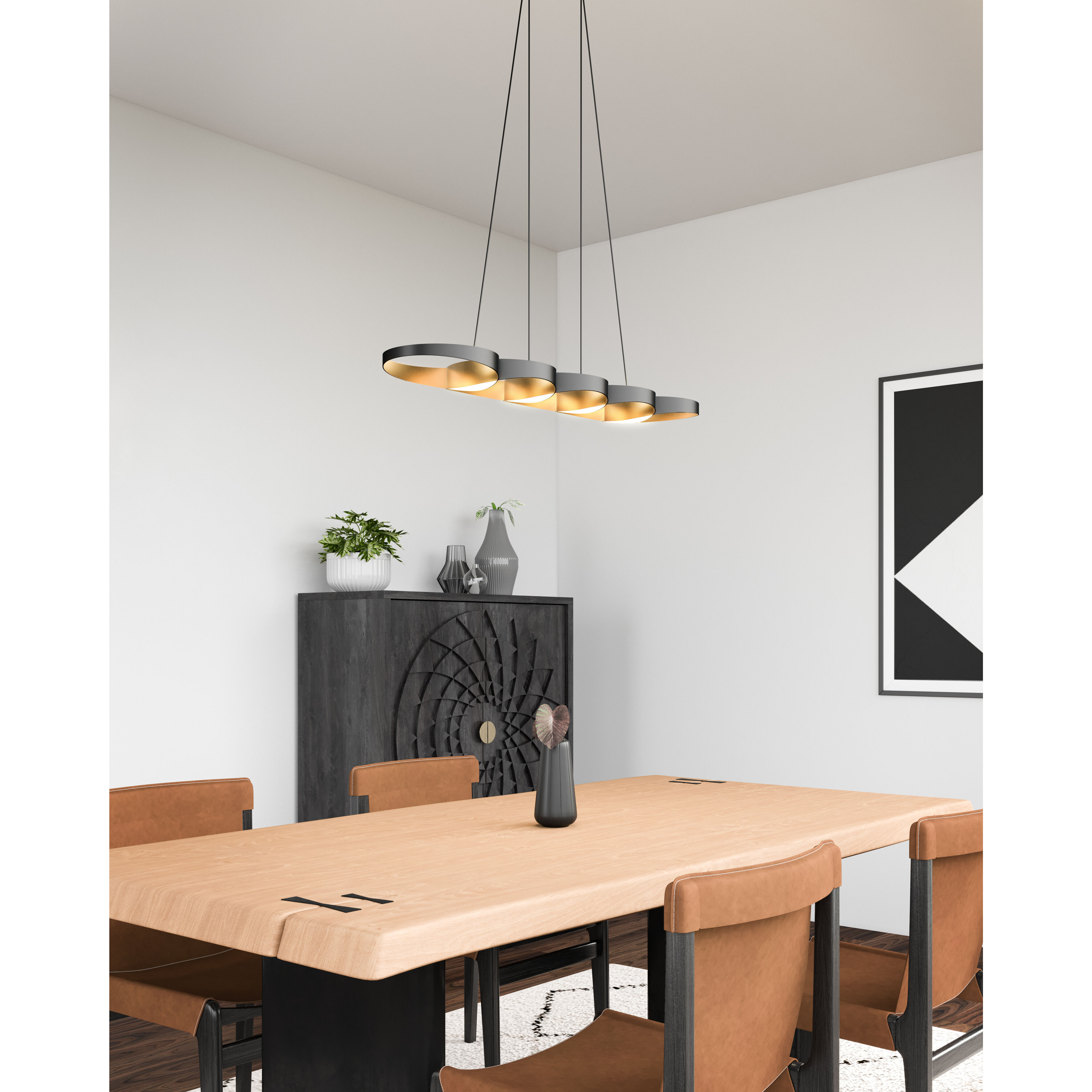 Maestro LED 37.75 inch Black/Gold Linear Pendant Ceiling Light in Black and Gold