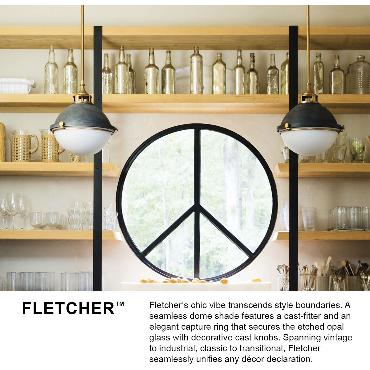 Fletcher 2 Light 13.5 inch Aged Zinc with Heritage Brass Indoor Pendant Ceiling Light