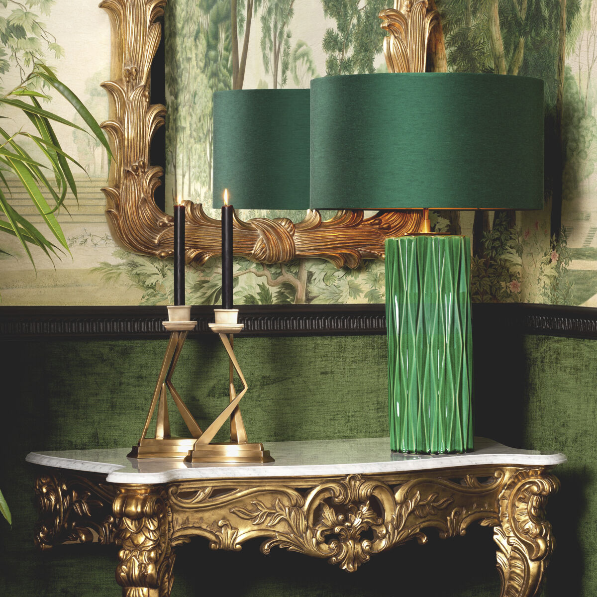 Amarello 34.84 inch 5 watt Crackled Green Ceramic with Antique Brass Table Lamp Portable Light