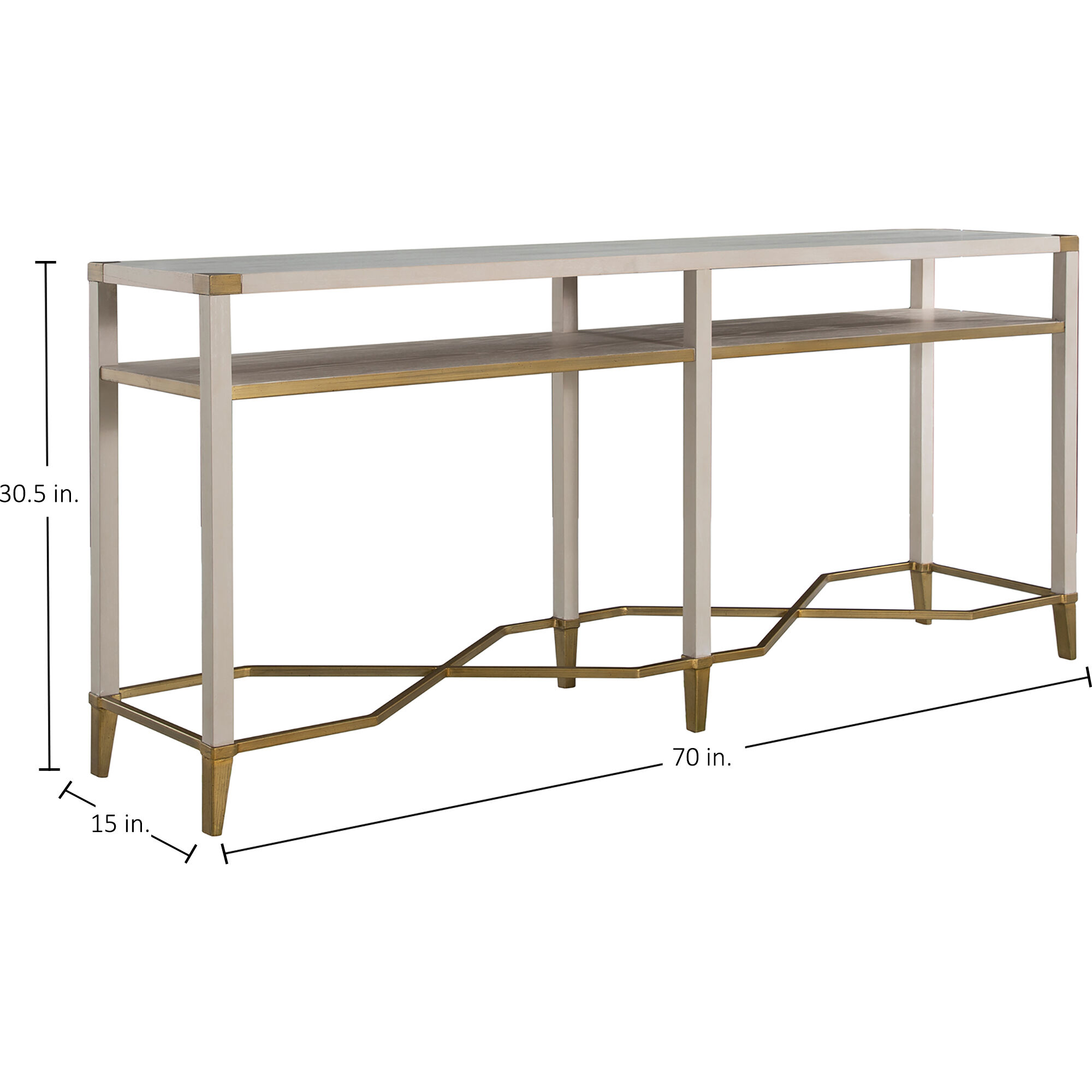 Sue 70 X 15 inch Cerused White and Brushed Gold Console Table