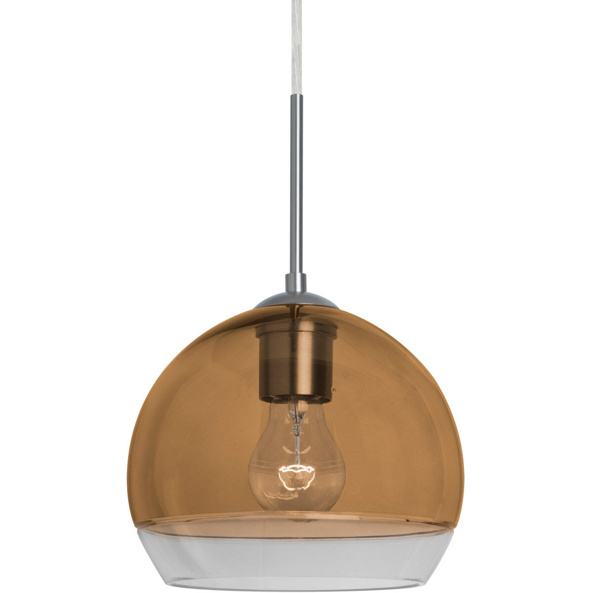 Ally 1 Light Satin Nickel Pendant Ceiling Light in Amber and Clear Glass