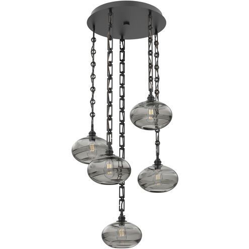 Coppa 5 Light 22 inch Matte Black Multi-Pendant Ceiling Light in Smoke Optic, Rectangular Chain