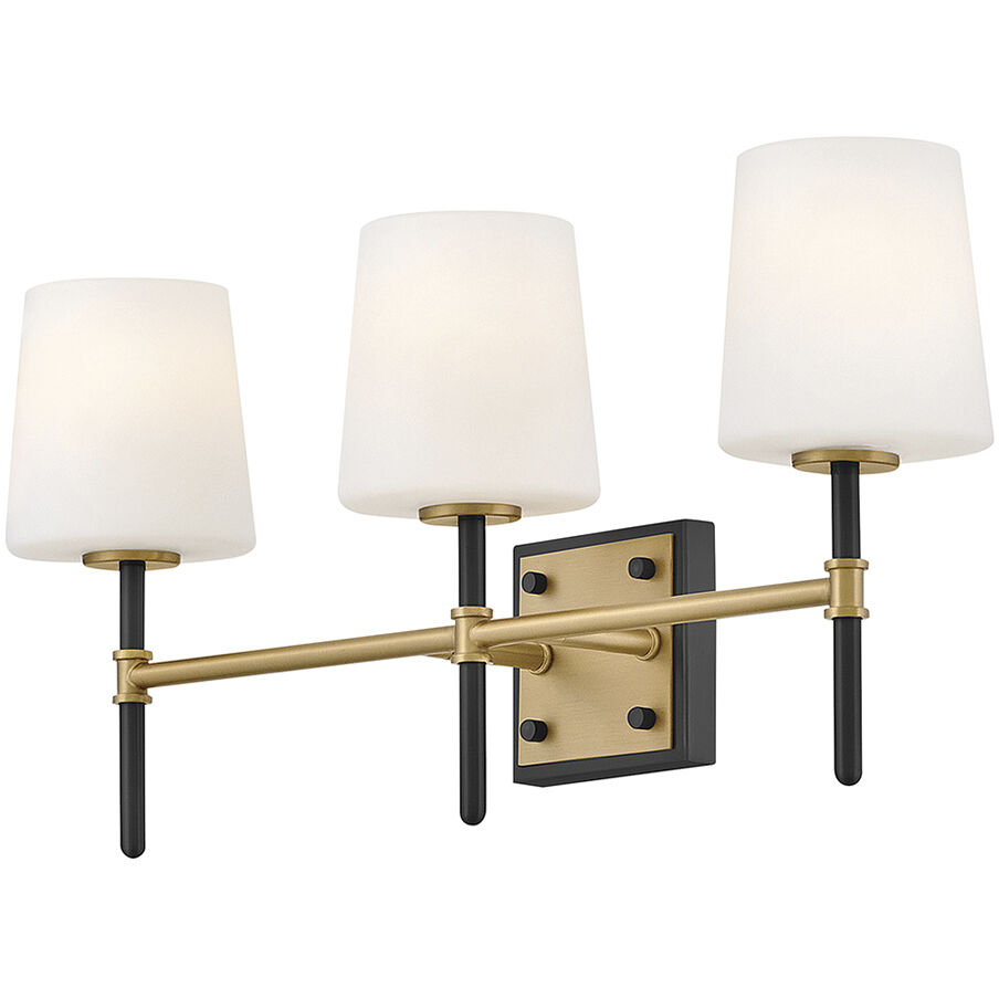 Saunders 3 Light 23 inch Black and Lacquered Brass Bath Light Wall Light in Black with Lacquered Brass