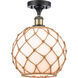 Ballston Large Farmhouse Rope LED 10 inch Black Antique Brass Semi-Flush Mount Ceiling Light in White Glass with Brown Rope, Ballston