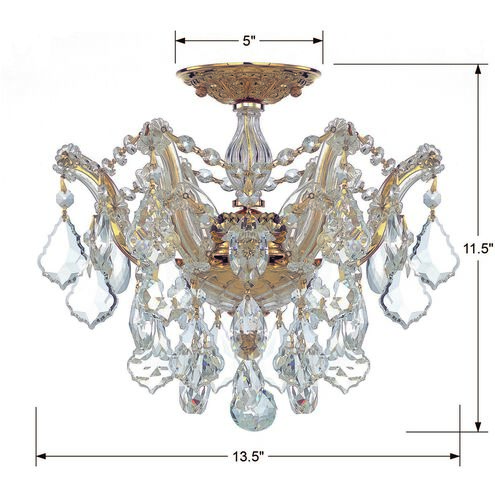 Maria Theresa 3 Light 13.5 inch Gold Semi Flush Ceiling Light in Clear Hand Cut