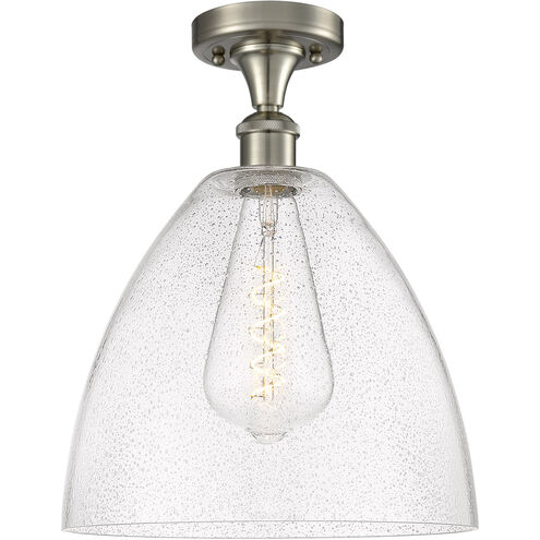 Ballston Dome LED 12 inch Brushed Satin Nickel Semi-Flush Mount Ceiling Light in Seedy Glass