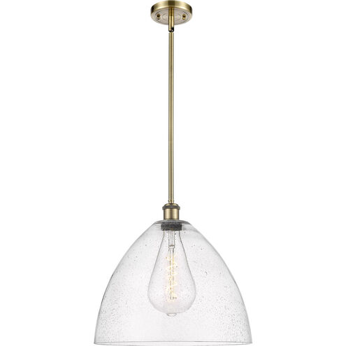 Ballston Dome LED 16 inch Antique Brass Pendant Ceiling Light in Seedy Glass