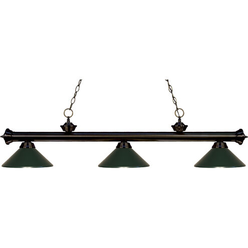 Riviera 3 Light 57 inch Bronze Billiard Ceiling Light in 12.25, Dark Green Steel