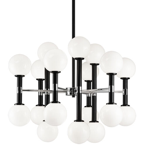 Stellar 18 Light 26 inch Black Chandelier Ceiling Light in Black and Opal Glass