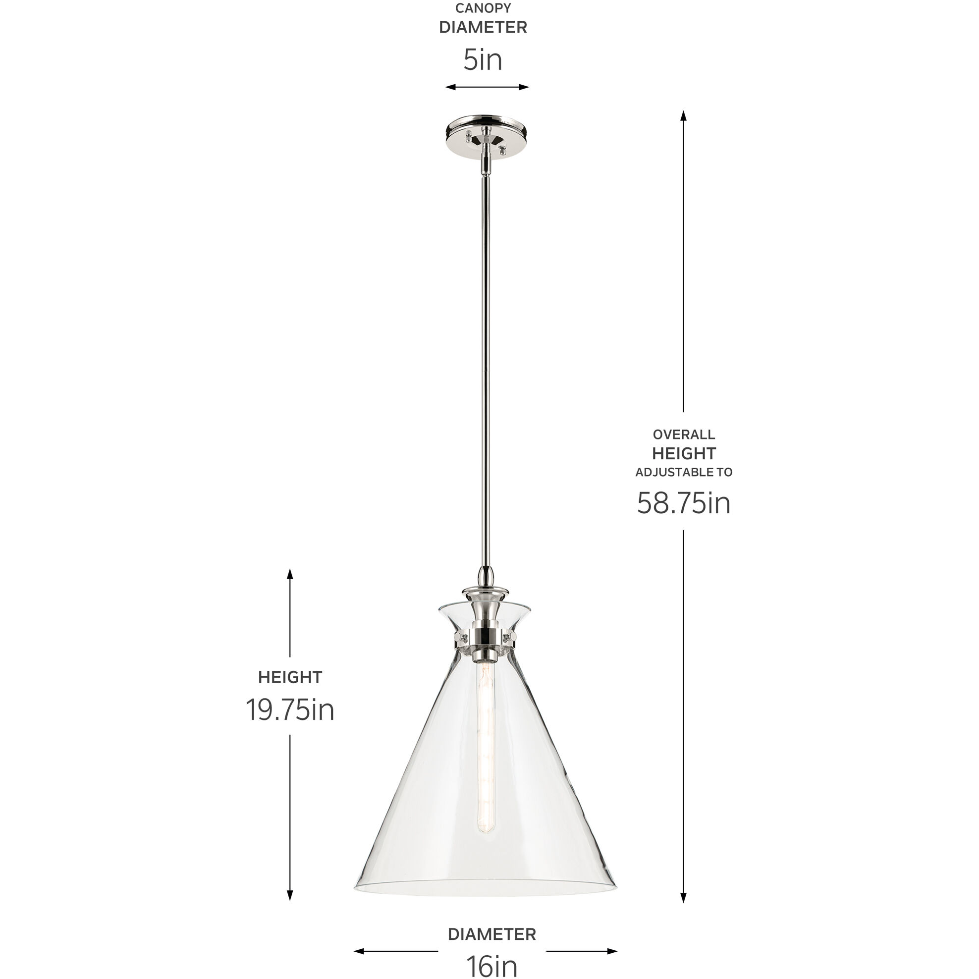 Laria 1 Light Polished Nickel Pendant Ceiling Light in Clear