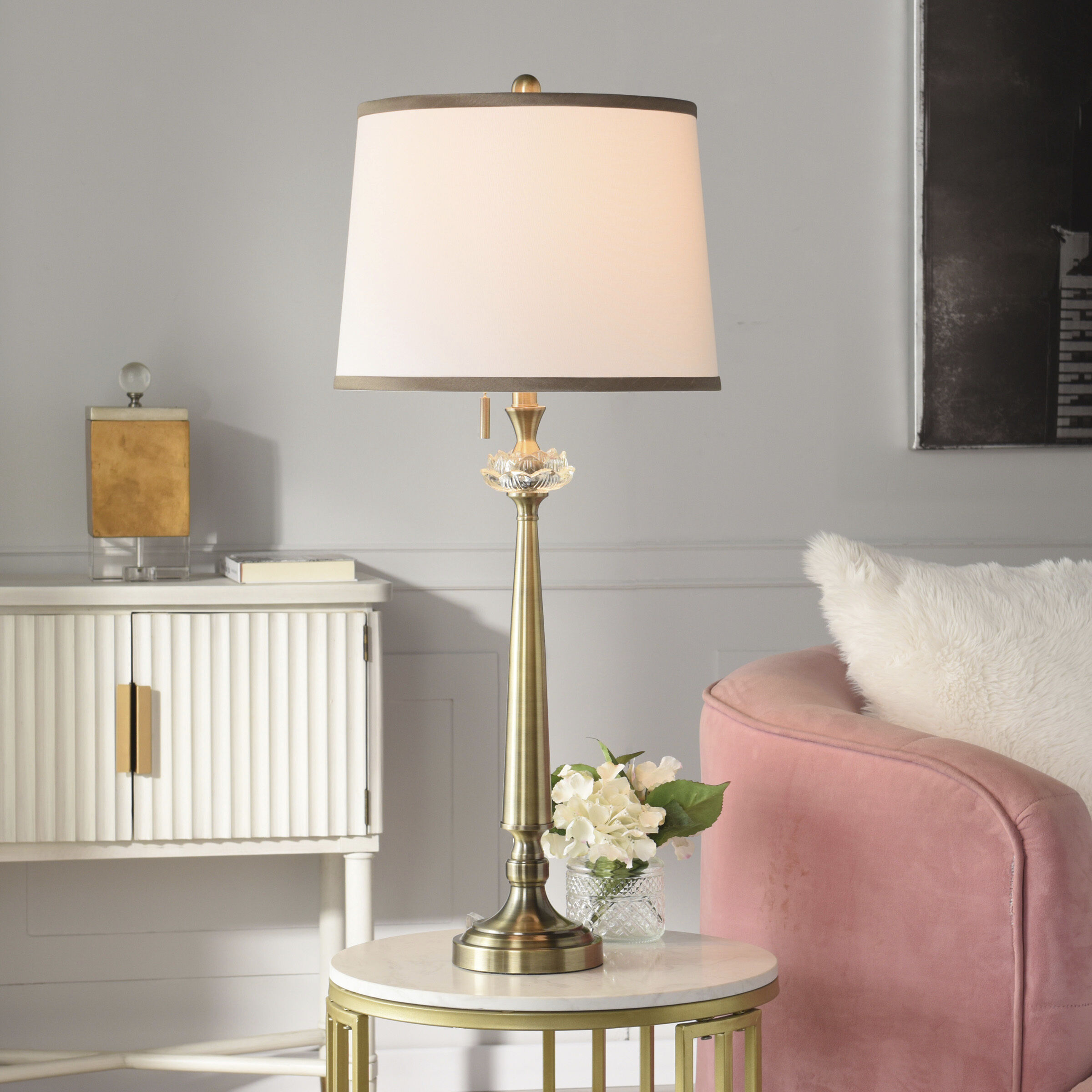 Coralie 34.75 inch 100 watt Hayla Gold and White Table Lamp Portable Light