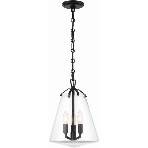 Voss 3 Light 11 inch Matte Black Mini Chandelier Ceiling Light