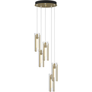 Exos Glass 5 Light 13.5 inch Modern Brass Pendant Ceiling Light