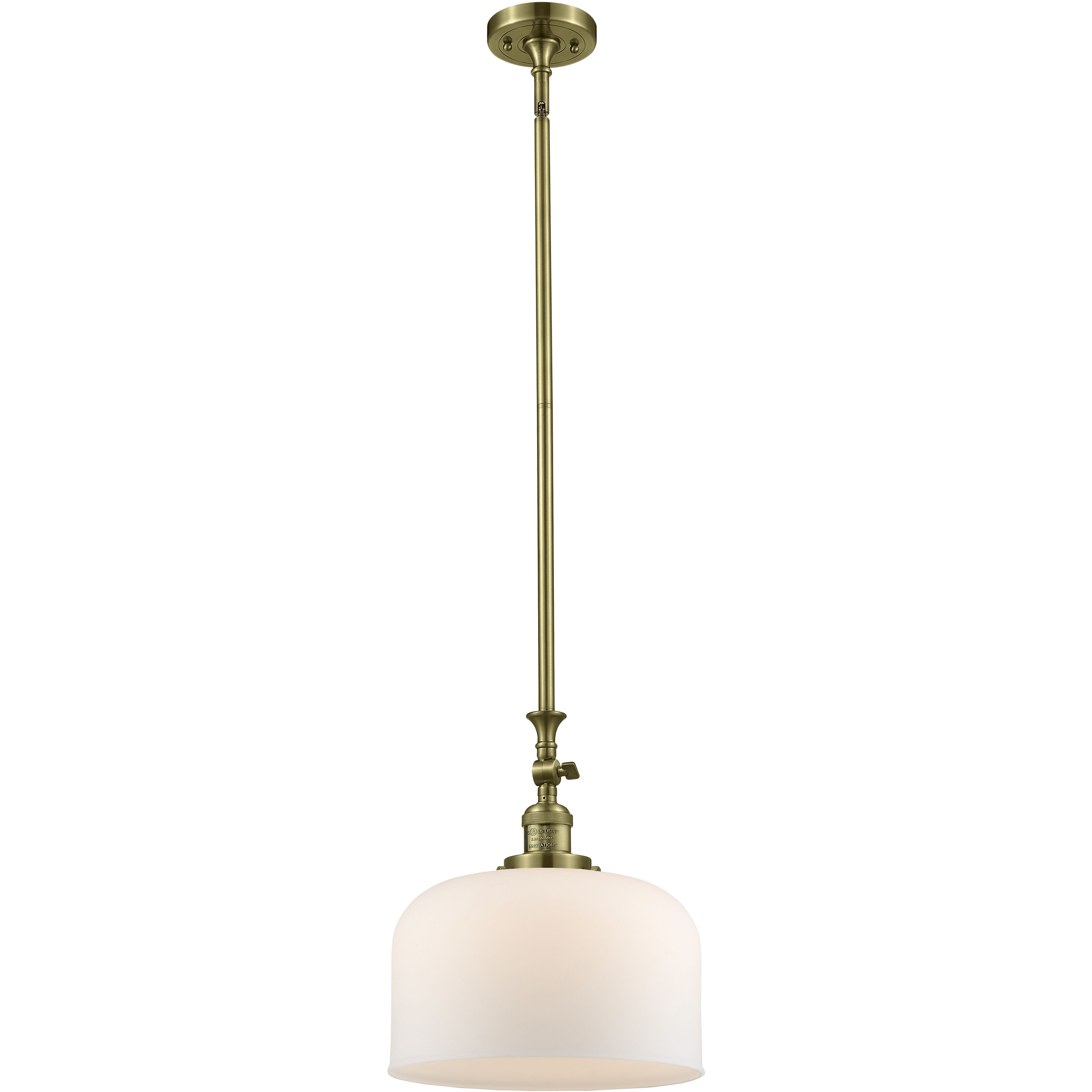 Franklin Restoration Bell LED 12 inch Antique Brass Mini Pendant Ceiling Light in Matte White, Franklin Restoration