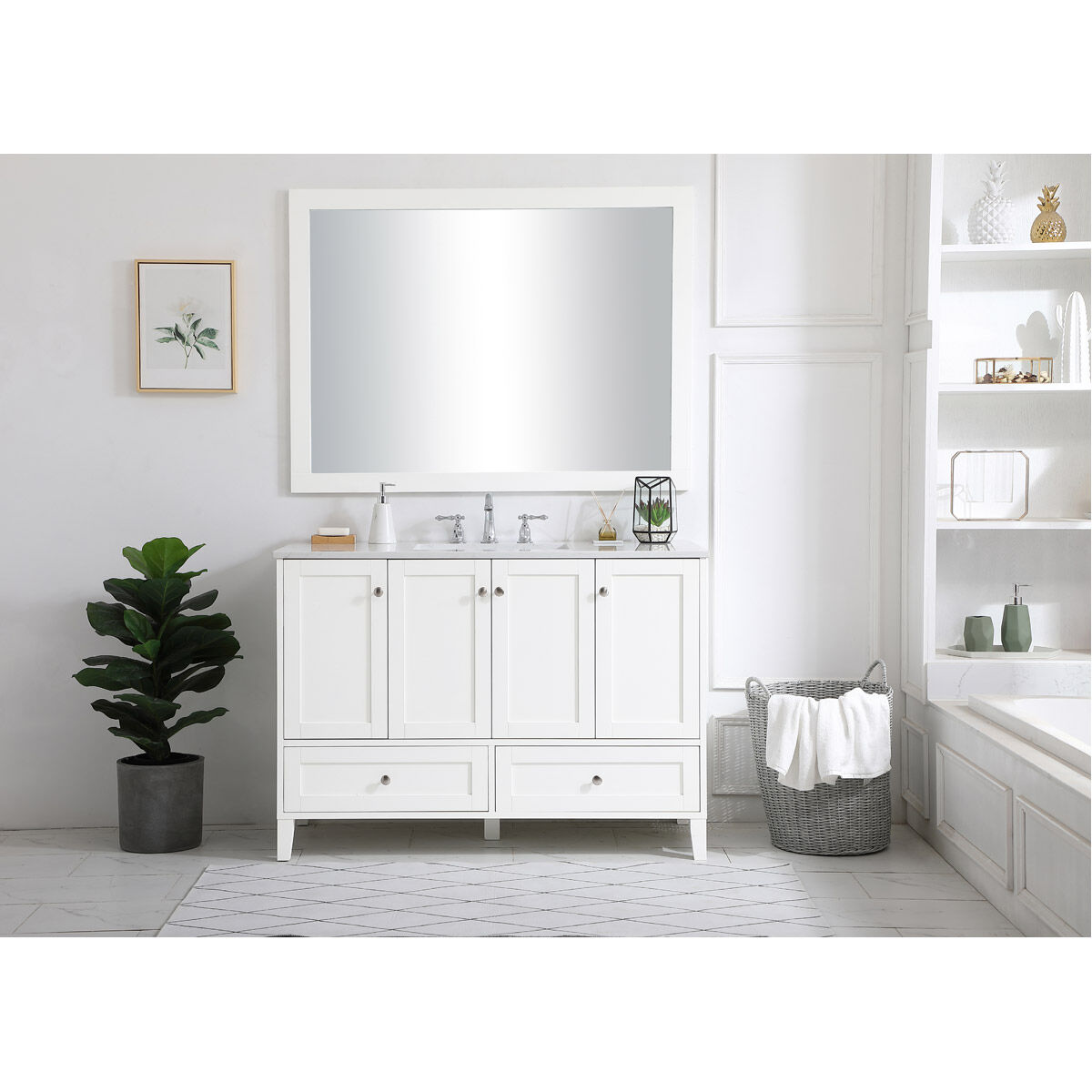 Sommerville 48 X 22 X 34 inch White and Brushed Nickel with Calacatta Quartz Vanity Sink Set