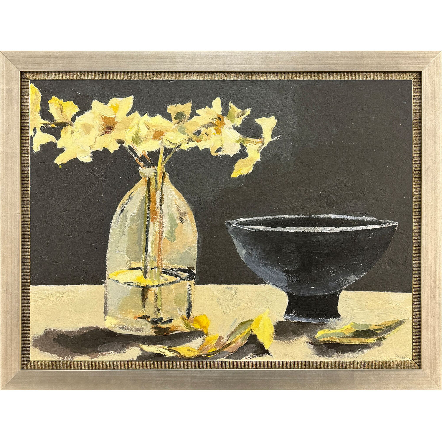 Elegy in Neutral Yellow and Beige and Gray and Multi Framed Art