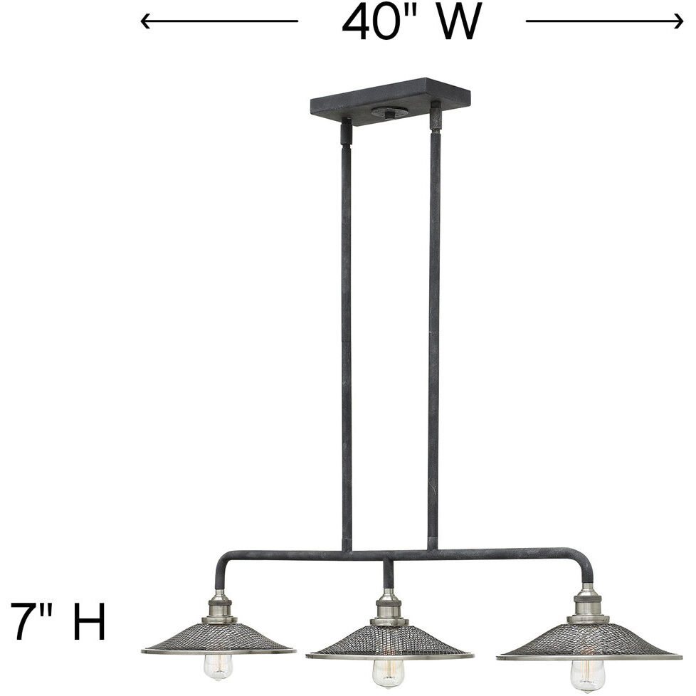 Rigby 3 Light 30 inch Aged Zinc with Antique Nickel Indoor Linear Chandelier Ceiling Light
