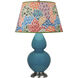 Double Gourd 31 inch 150.00 watt Peacock Glazed Ceramic with Antique Silver Table Lamp Portable Light in Spring Floral