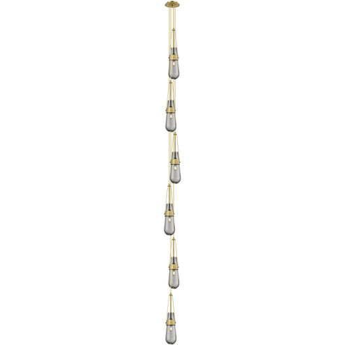 Milan 6 Light 6.38 inch Brushed Brass Multi Pendant Ceiling Light in Light Smoke Glass, Cord Hung