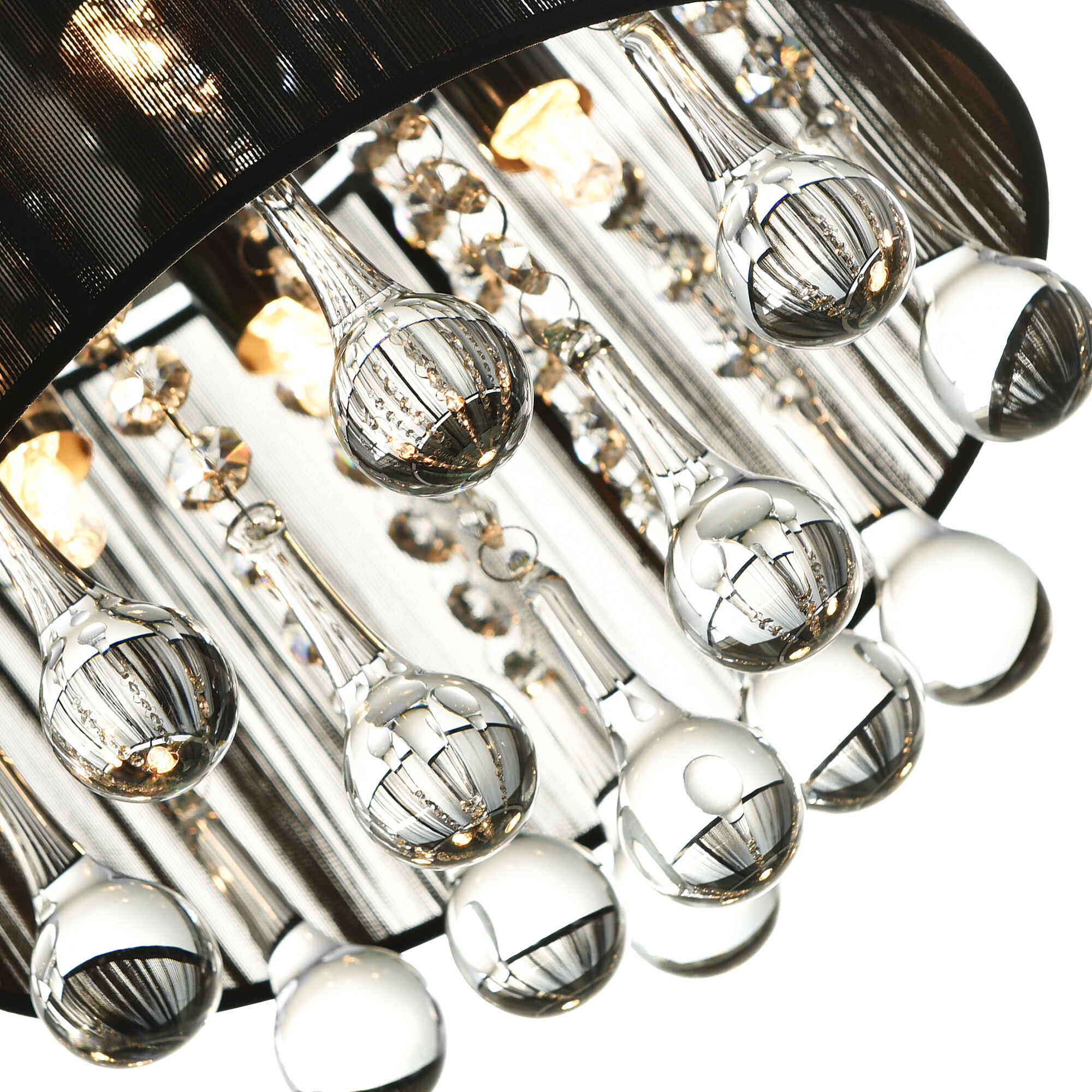 Water Drop 4 Light 10 inch Chrome Drum Shade Flush Mount Ceiling Light in Black