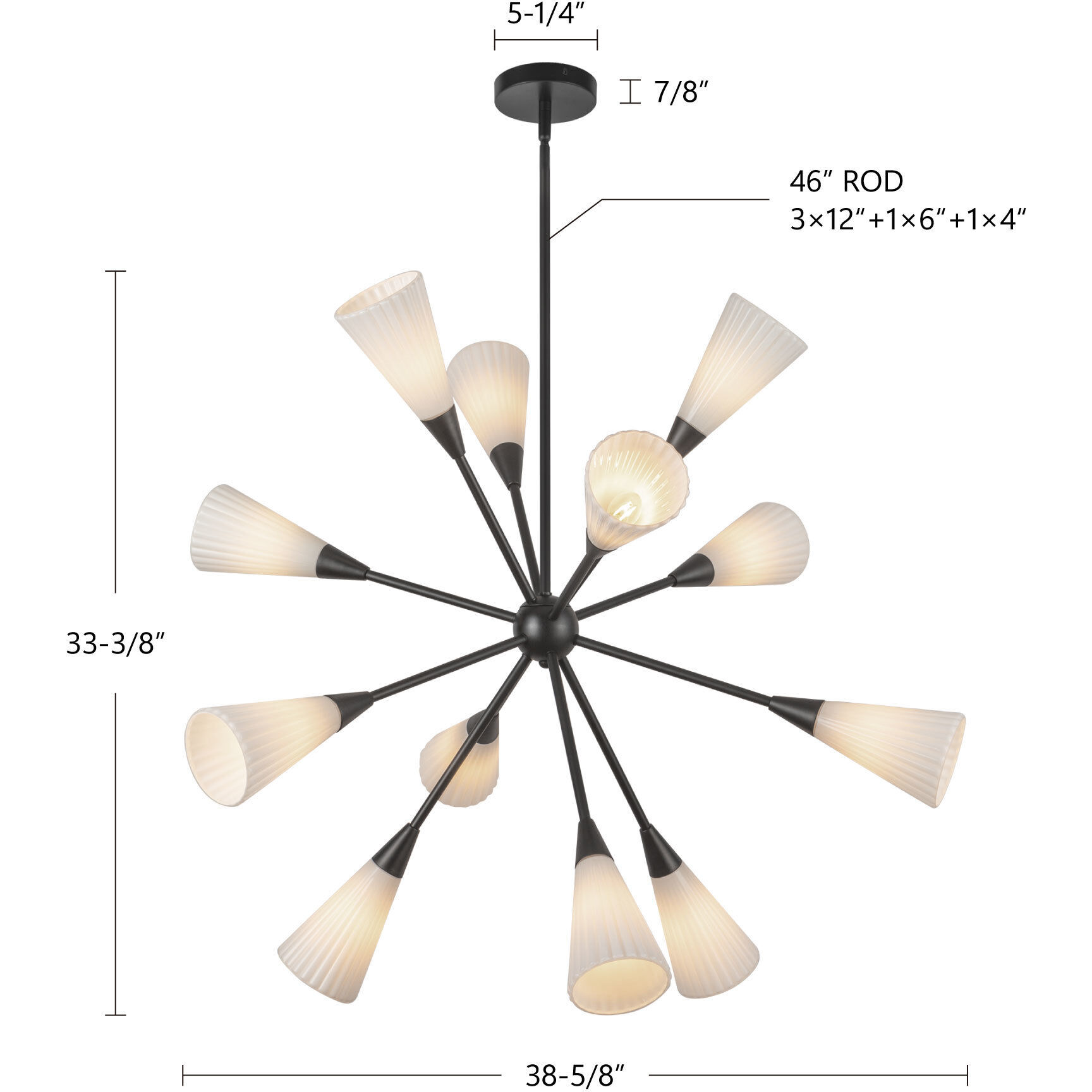 Alora Mood Cosmo 12 Light 38.63 inch Brushed Gold/Glossy Ribbed Opal Glass Chandelier Ceiling Light