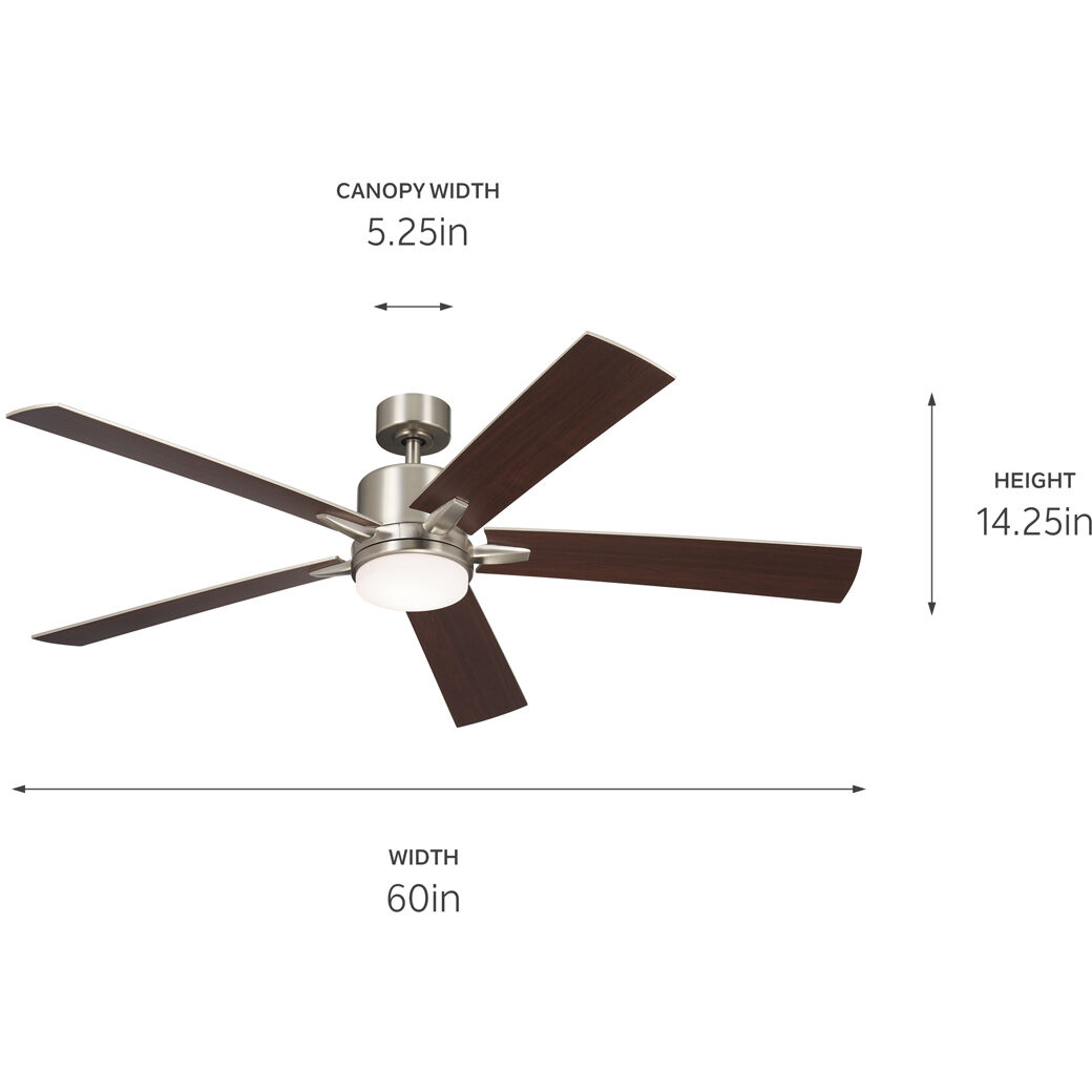 Lucian 60 inch Brushed Nickel with Walnut/Silver Blades Ceiling Fan